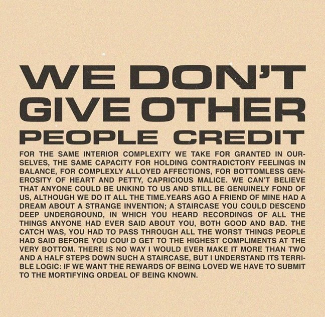 We don't give other people credit